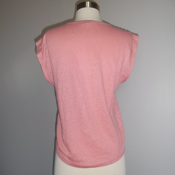 Frame Denim Slouchy Sleeveles Organic Linen Peony Pink Tank Top Tee - Picture 5 of 8